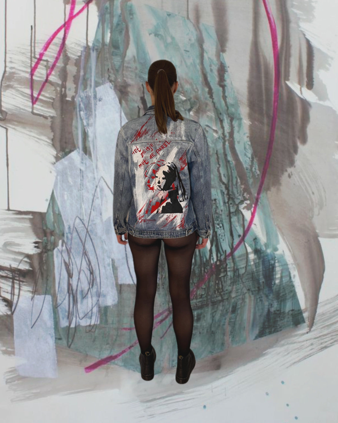 🎨 Custom Denim Jacket “Girl with a Pearl Earring”